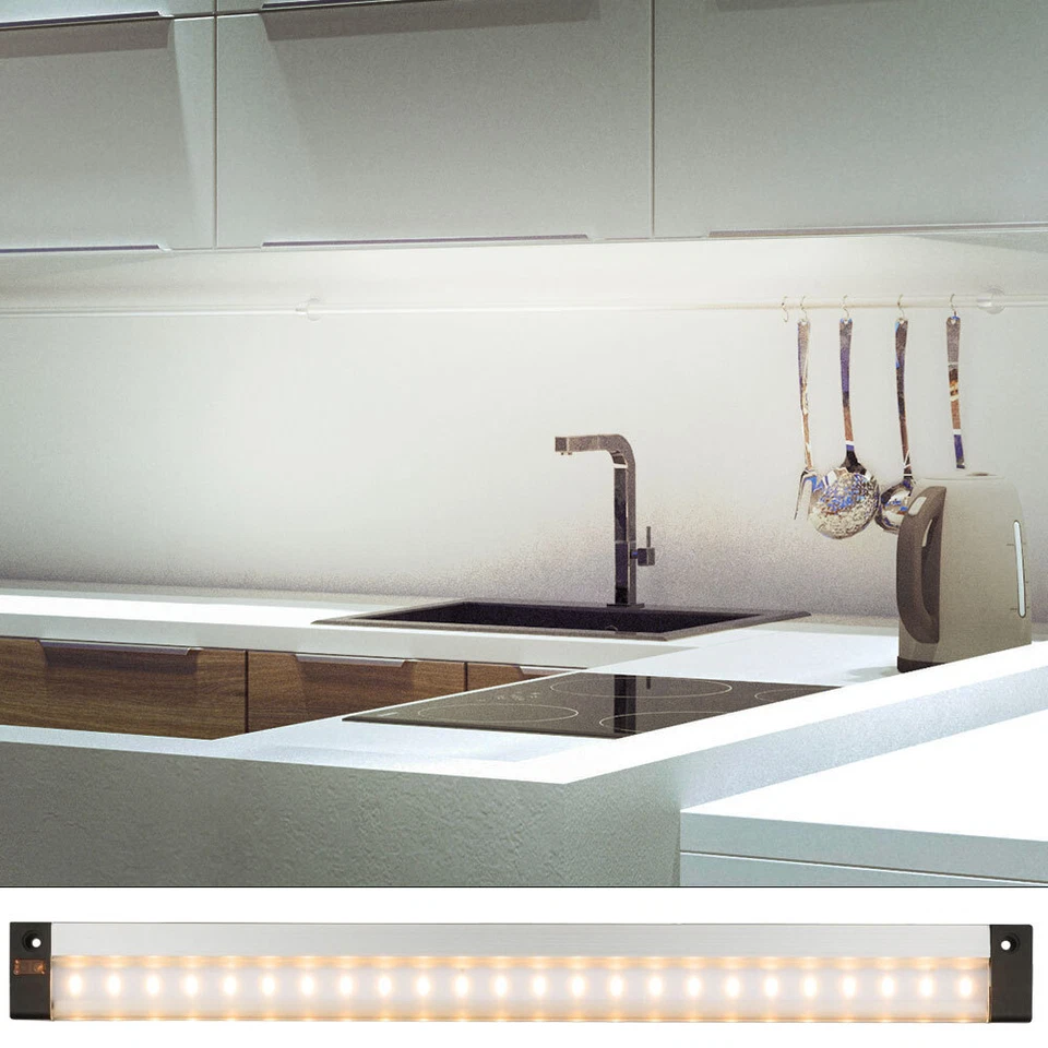 Lampada LED Sottobanco Con Sensore Per Mobili Da Cucina In Alluminio Argento - Immagine 1 di 3