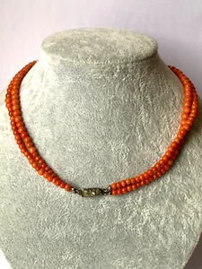 Vintage Rare Genuine Salmon Red Corals Two Lines Necklace Silver Clasp 29 grams - Picture 1 of 9