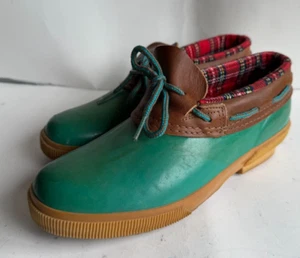 VTG Men's Sz 9 Eddie Bauer Low Top Duck Boots Shoes Green Tan - Picture 1 of 5