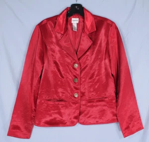 CHICO'S Liquid Red SATIN Button-Up POCKETS Dressy Blazer/Jacket Sz 0 (US S) - Picture 1 of 4