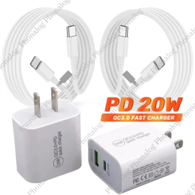 For iPhone 12/13/14 Pro 20W USB-C Fast Charger PD Charger Adapter PD Cable Cord - Image 1 of 4