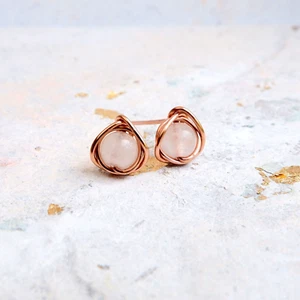 Rose Quartz Stud Earrings Handmade in 14k Rose Gold Filled Wire 4mm Gift Wrapped - Picture 1 of 4