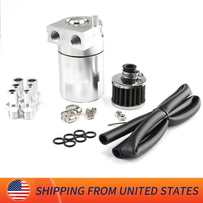 Silver Universal Aluminum Oil Catch Can Kit Reservoir Tank Engine Polish Baffled - Image 1 of 4