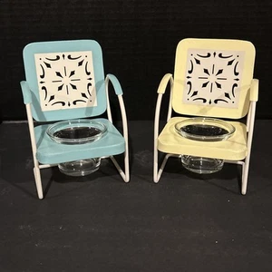 Set Of 2 Yankee Candle Beach Chair Tea light Candle Holders Teal Yellow - Picture 1 of 7