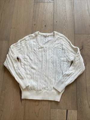 Brandy Melville John Galt Ivory Cable Knit V-Neck Knit Sweater One Size - Image 1 of 3