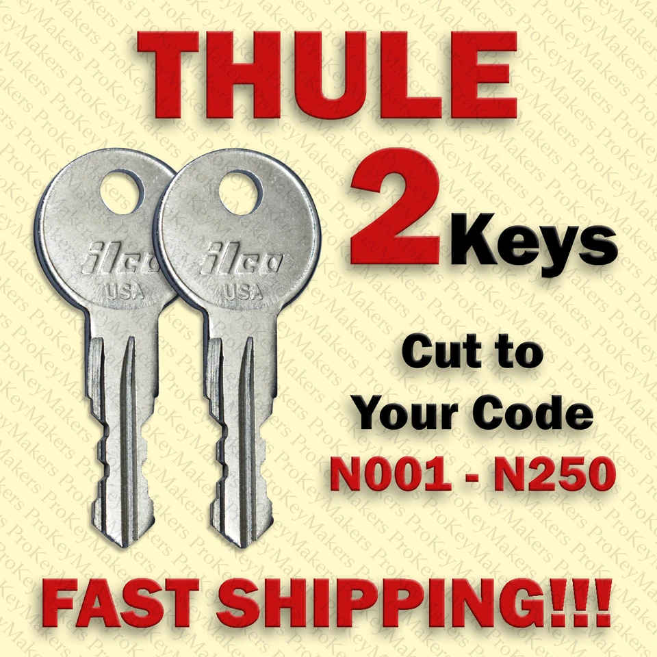 AFTERMARKET 2 Thule Keys for Bike Racks Luggage Carriers Cut to Code N001 - N250