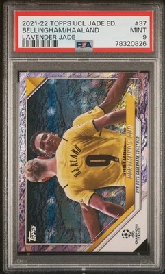 2021 Topps UEFA Jade Haaland Bellingham Lavender Ice 9/15 Erling Jersey # PSA 9 - Image 1 of 2