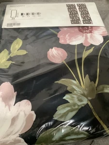 IKEA ROSENMOTT Tende Oscuranti 2 Pannelli (1 Paio) 57" x 98" Nero Floreale | NUOVO - Foto 1 di 4