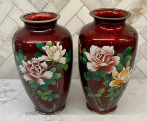 Paar Vintage japanische Ginbari Cloisonne Emaille Vasen - Bild 1 von 5