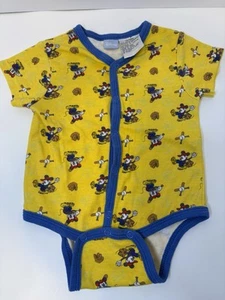 Vintage Disney Mickey Mouse Boys 3/6 Month  Bodysuit  Yellow Blue RETRO - Picture 1 of 6