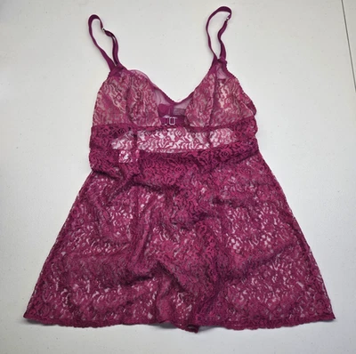 Victoria's Secret Women Sleepwear Medium Magenta Floral Slip Negligee Lace Strap - Image 1 of 4
