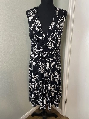 White House Black Market Large Ruched Floral Halter Fit & Flare Marilyn Dress - Image 1 of 4