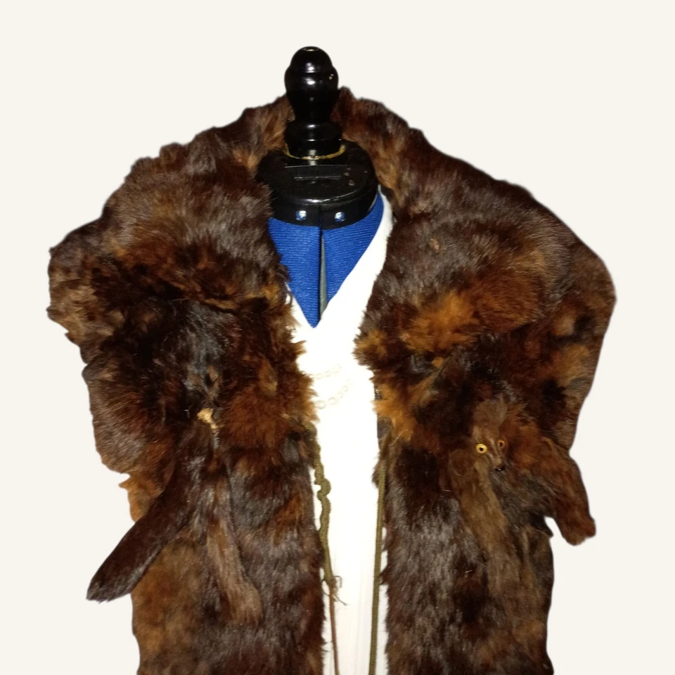 Estola de piel de visón vintage envolvente sección larga con cuello marrón Foto 1 de 4