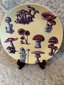 Blauer Vogel und Weide gelb Porzellan - Pilz Deko Teller - Bild 1 von 7