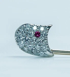 Broche prendedor de seguridad vintage de 3" de largo con rubí de diamante de oro de 18 quilates Estate    - Imagen 1 de 6