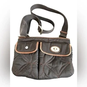 Fossil Key Per Quilted Black Crossbody Shoulder Bag Wide Strap Pockets 11X8” - Picture 1 of 4