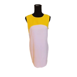 Zara Basic Womens Sleeveless Crew Neck Colorblock Mini Dress Yellow White Medium - Picture 1 of 11