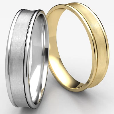 Concave Satin Finished Man Men's Women's Ring 5.5mm Wedding Band 14k White Gold - Image 1 of 4