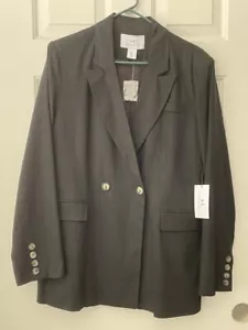 blazer giacca halston donna taglia L nero misto lino 2 bottoni - Foto 1 di 20