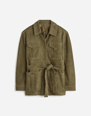 Женские последние зеленый замши кожи подпоясанный куртка средней длины военного стиля пальто - Изображение 1 из 4