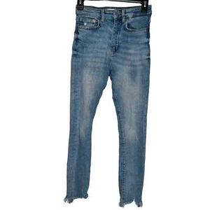 Zara Womens Jeans Mid-Rise Skinny Ankle Frayed Hem Stone Washed Denim Blue 4 - Picture 1 of 10