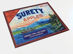 Marchio Surety, Yakima, Washington **ETICHETTA ORIGINALE CASSA DI MELE* - Foto 1 di 4