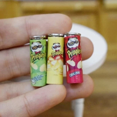 USAMINIATURE 3PC Dollhouse 1:12 Scale Miniature Potato Chips Set Cans Snacks Food