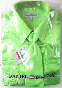 NWT Daniel Ellissa Mens Metallic Apple Green Dress Shirt & Tie Set, 15.5 (34/35) - Picture 1 of 2