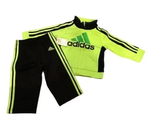 NUEVO CON ETIQUETAS Adidas Bebé Niños 9M Tricot Cremallera Traje Chaqueta Pantalón Conjunto Verde Neón - Imagen 1 de 6