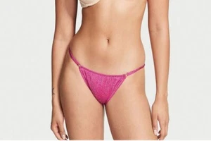 VICTORIA'S SECRET NYLON SHINY SLIPPERY PRETTY RETRO PINK STRING PANTY MEDIUM - Picture 1 of 6