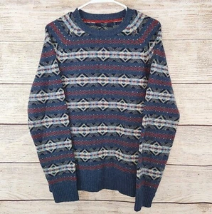 J. Crew 100% LambsWool Crewneck Blue MultiColor Sweater Medium - Picture 1 of 6