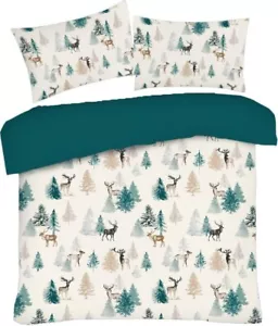 Woodland Stag Duvet Cover Winter Design King Quilt Bedding Bed Set Teal New - Picture 1 of 4