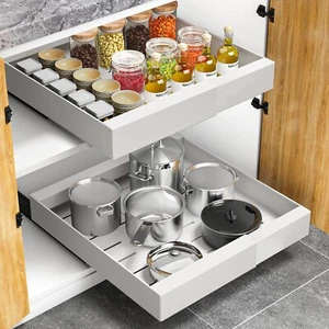 Pull Out Drawer Cabinet Organizer, Expandable Slide Out Storage Shelf White - Picture 1 of 8