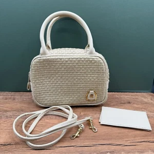 Vintage Etienne Aigner Cream Beige Woven Handbag Zip Closure Purse - Picture 1 of 14
