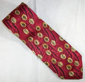 ROBERT TALBOTT Red, Gold Circles Silk Neck Tie XL 66" Long x 4.25" Wide (F073) - Picture 1 of 3