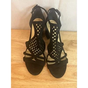 Alexandre Birman Women's Black Suede Sandals Block Heel w/ Braided Accents Sz 9 - Picture 1 of 11