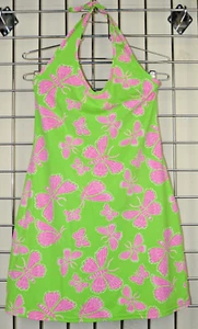 Vintage Pool Cover Dress Size M 90s Lilly Pulitzer Lime Green Pink Butterflies - Picture 1 of 10