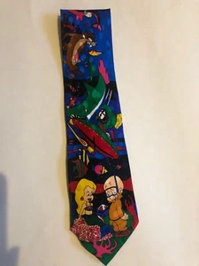LOONEY TUNES Elmer Fudd Tasmanian Devil Mens 100% Silk Necktie Neck Tie NWOT - Picture 1 of 5