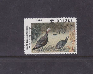 State Hunting/Fishing Revenues - ND - 1986 Wild Turkey ($5) - MNH - Picture 1 of 1