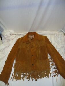 Vintage Pioneer Wear Western Fringe Suede Leather Jacket Mens Size 40 Tan