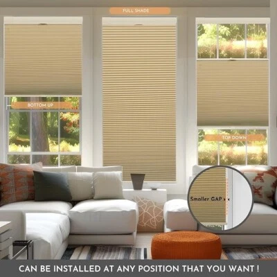 New No Screw Install Energy Efficient Blackout Beige Cellular Blinds Honeycomb - Image 1 of 4