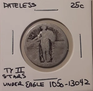 Dateless Standing Liberty Quarter 90% silver 25c Type 2 - stars (#105o-13042/77) - Picture 1 of 4