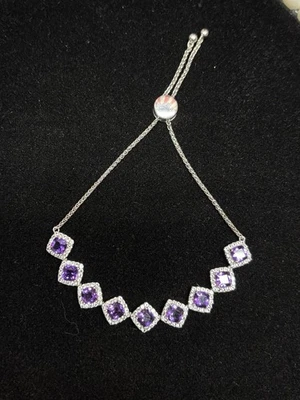 Pulsera estilo bolo de plata de ley .925 y amatista de colección - probada Foto 1 de 4