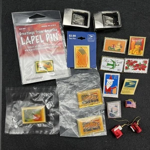 Riesiges Vintage Set USPS Post Office Pins Briefmarken Mitarbeiter Gürtelschnallen Ohrringe - Bild 1 von 16