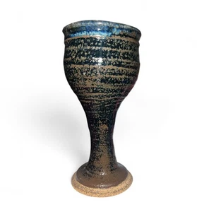 Seltener Clyde Kelch 7-1/4" Kelch mit brauner & blauer Salzglasur Studio Kunstkeramik - Bild 1 von 5