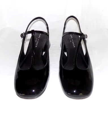 Marc Fisher Patent Leather T-Strap Slingback Pumps Closed Toe Block Heel 9M - Image 1 of 4