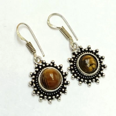 Compra pendientes colgantes de piedras preciosas ojo de tigre enchapados en plata de ley 925 joyas Foto 1 de 4