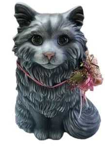 Vtg MCM Persian Ceramic Cat 12" L Green Eyes SITTING Down Statue Artist Signed A - Picture 1 of 18
