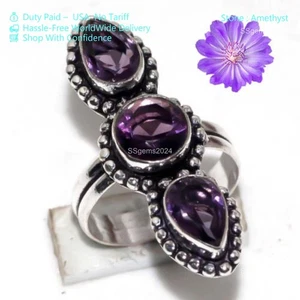 Anillo de febrero de plata esterlina con conjunto de canales de piedra amatista banda de esposa - Imagen 1 de 6