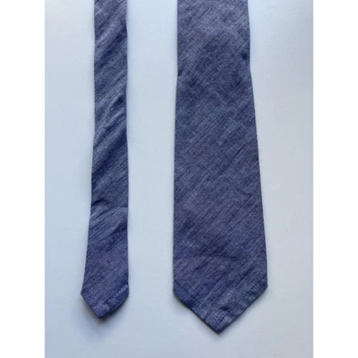 Oliver Spencer Tie Blue Chambray Cotton Textured Necktie England Made - image 1 of 4